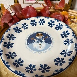 FOLKCRAFT STONEWARE
CAMEO Snowman Blue and White Snowman Plate